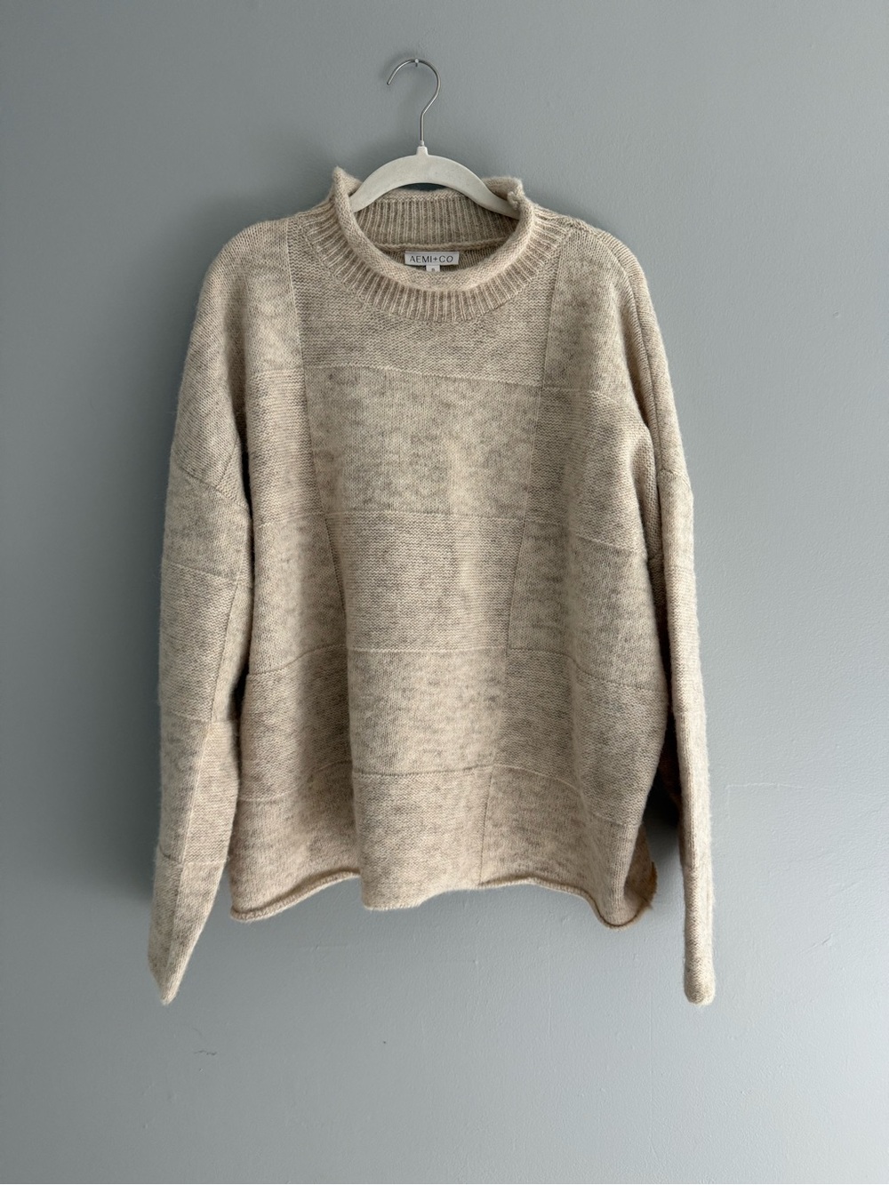Cozy Rolled Crewneck Sweater in Oatmeal